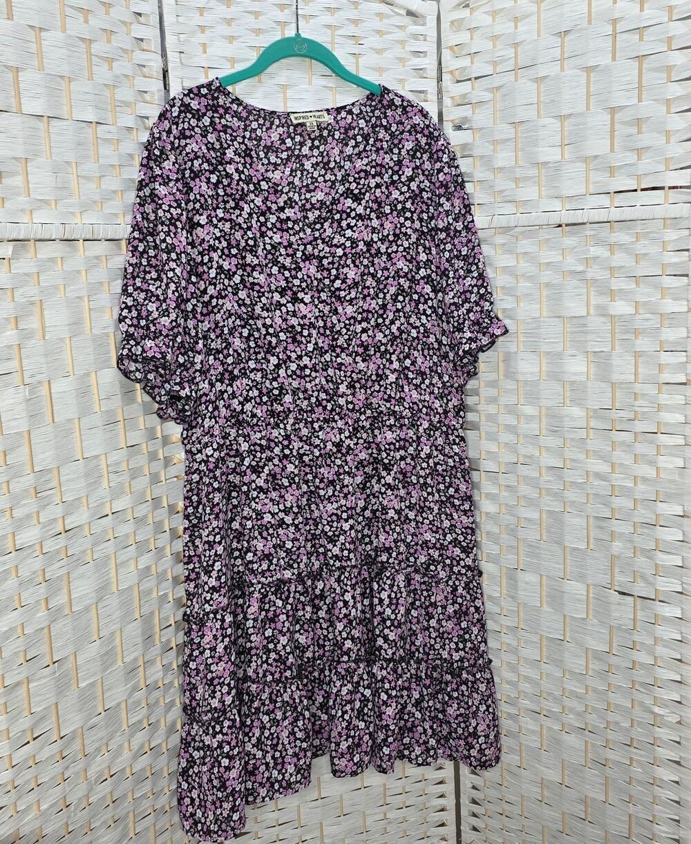 Inspired Hearts Women's Plus Size 3x Ruffle-Sleeve Floral Tiered Dress